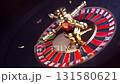 Casino roulette spinning wheel with ball hits zero. 3d animation 131580621