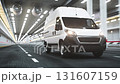 Delivery van moving inside of tunnel. Express delivery. 3d animation 131607159