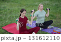 Women practicing fitness outdoors in a park 131612110