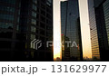 Business district of a large evening city during sunset. 131629977