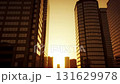 Business district of a large evening city during sunset. 131629978