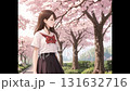 女子高校生と桜 131632716