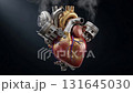 Powerful bionic heart fuses human anatomy with car engine parts. The hybrid organ features a turbocharger, pistons, and gears, emitting steam in a seamless animation. 131645030