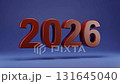 Three-dimensional red number 2025 transforms into 2026 number on blue background. Intro opener. Annual Change. The end of old year and beginning of new year concept 131645040