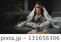 Sick woman got flu or caught cold, having allergy symptoms 131656306