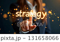 In a formal environment, an individual uses a gesture to emphasize the concept of strategy, reflecting the importance of careful planning in achieving business goals. 131658066