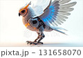 A robotic eagle with a sleek white exterior and glowing lights demonstrates its detailed design and complex movements. The stunning craftsmanship highlights the fusion of technology and art. 131658070