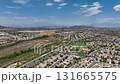 Aerial view of a sprawling neighborhood of family homes in Menifee, California, USA. 131665575