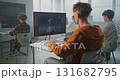 University Student Creates 3D Game Character on Computer During Game Development Class 131682795