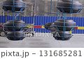 Conveyor with tires at factory. Tires production. 131685281