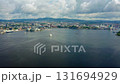 Zoom-In Drone Shot of Oslofjord Ferry Approaching Oslo Coastline in Summer 131694929