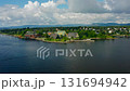 Zoom-In Aerial of Scandinavian Triangle Roof Houses in Oslo Residential Area 131694942