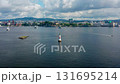 Drone View of Oslofjord Lighthouse Framed by Oslo City Coastline in Summer 131695214