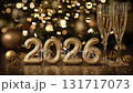 Celebration with sparkling 2026 and champagne glasses during a festive gathering at midnight 131717073