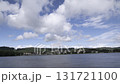 Peaceful lake view pan in timelapse over the Vltava Reseroir at Lipno nad Vltavou with clouds and trees in the background on a sunny day. 131721100
