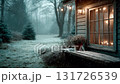 Rustic log cabin in a snowy landscape 131726539