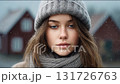 Beautiful woman under small falling snowflakes 131726763