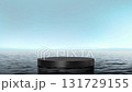 Black podium stand in calm sea water, looped switch scene 131729155