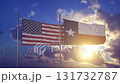 Waving Flags of United States and Texas Against Sunset Sky 131732787