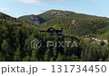 Aerial view of traditional norwegian house with a green sod roof 131734450