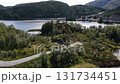 Aerial view of a traditional sod roof house in a norwegian valley 131734451