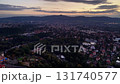 A beautiful and picturesque aerial capture showcasing a vibrant urban environment during the stunning sunset 131740577