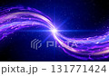 Wide shot of a bright purple energy wave twisting through a starry cosmos with a central glowing star 131771424