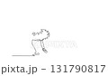 Animated self drawing of continuous line draw beauty ballerina in low, graceful stance with her arms extended, moment flowing transition or deep plie in her performance. Full length one line animation 131790817