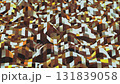 Abstract surface moves gently creating a wavy effect. Brown, white and orange tiles create the ground. 131839058