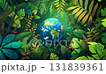 illustration of planet Earth globe in green leaves, responsible consumption and resources sustainability, balance of ecology and harmony with environment concept 4k 131839361