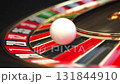 Casino roulette spinning wheel with ball hits zero. 3d animation 131844910
