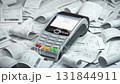 POS terminal in a heap of receipts. Payment for a lot of expenses or purchases concept. 131844911