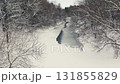 Frozen River and Snow-Covered Forest Under Cloudy Winter Sky 131855829