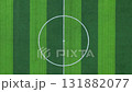 Soccer field center from aerial perspective, revealing geometric lines and green turf texture from above. Camera raising up 131882077