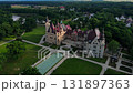 Aerial view of historic castle Moszna with green park 131897363