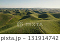 夏の草原を見下ろす高高度ショット 穏やかな風と青い空 131914742