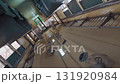 vintage train wagon interior with perspective view, retro carriage in classic design and cozy aged ambiance, 4k spinning camera 131920984