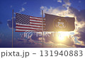USA and Utah State Flags Waving Together at Sunset With Dramatic Sky 131940883