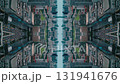 abstract technology background, mirrored fractal effect of modern skyscraper buildings and urban city environment, futuristic reflective design, creative tech vj loop 4k, immersive geometry 131941676
