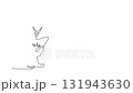 Animated self drawing of continuous line draw dancer mid-movement, balancing on one leg with arms extended, dynamic, focused pose typical of hip hop or street dance. Full length single line animation 131943630