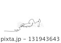 Animated self drawing of continuous line draw attractive girl mid-floorwork, balancing on one hand and side their leg, with other arm raised, power move in breakdancing. Full length one line animation 131943643