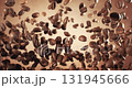 Fragrant coffee beans soar in the frame. Coffee beans shot on super slow motion camera 1000 fps. 131945666