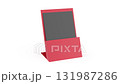 Red plastic brochure holder on white background 131987286