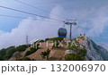Time lapse: cable car cabins moving over mountain terrain, fast moving clouds 132006970