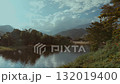 Landscape of greenery rainforest and hills on foggy day. Sky and mist over the mountains. 132019400