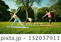 A group of people doing yoga in a park 132037913