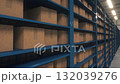 Organized Warehouse Shelving With Cardboard Boxes in Industrial Storage Facility 132039276