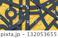 Traffic intersection animation from top view with cars. Concept vehicle with road and crossroad. Generic city map with roads and searching direction, track. Motion background 132053655