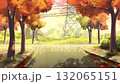 Animated Autumn Road at Sunset with Falling Leaves and Passing Vehicles 132065151