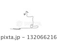 Animated self drawing of continuous line draw woman wearing warm hat and goggles is seen from the back, snowboarding down a slope, flow and movement of winter sport. Full length single line animation 132066216
